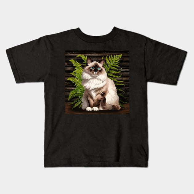 Portrait of a Ragdoll Cat Kids T-Shirt by LittleBean